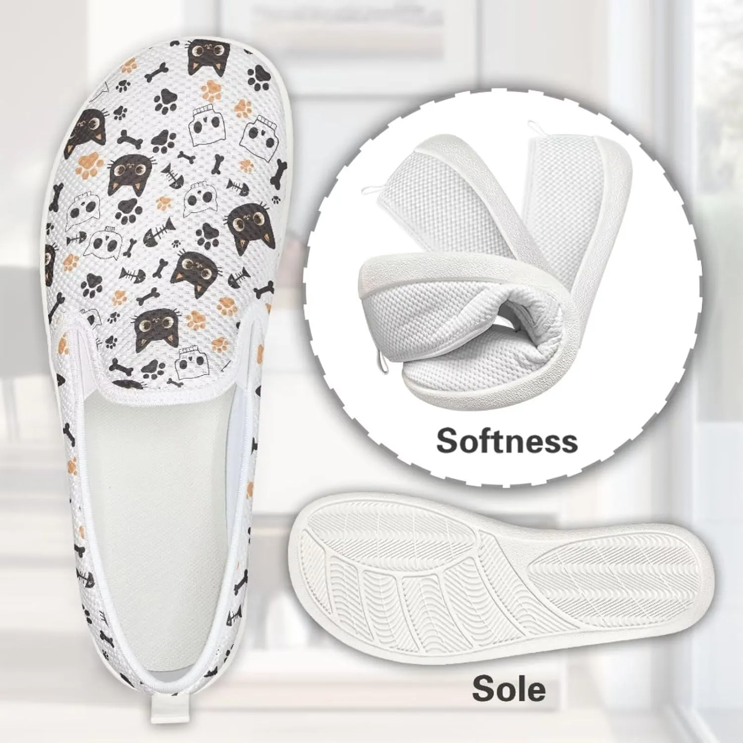 Howilath Cats Pattern Flat Shoes for Women Slip on Sneakers Lightweight Anti-Skid No Laces Running Sneakers