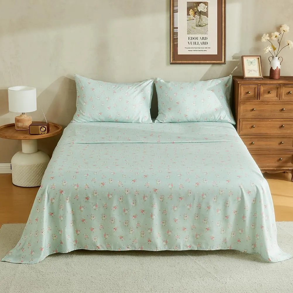 HYPREST Floral Sheets Queen, Soft Breathable Farmhouse 4pcs Bed Sheet Sets,18 inches deep Pocket Sheets