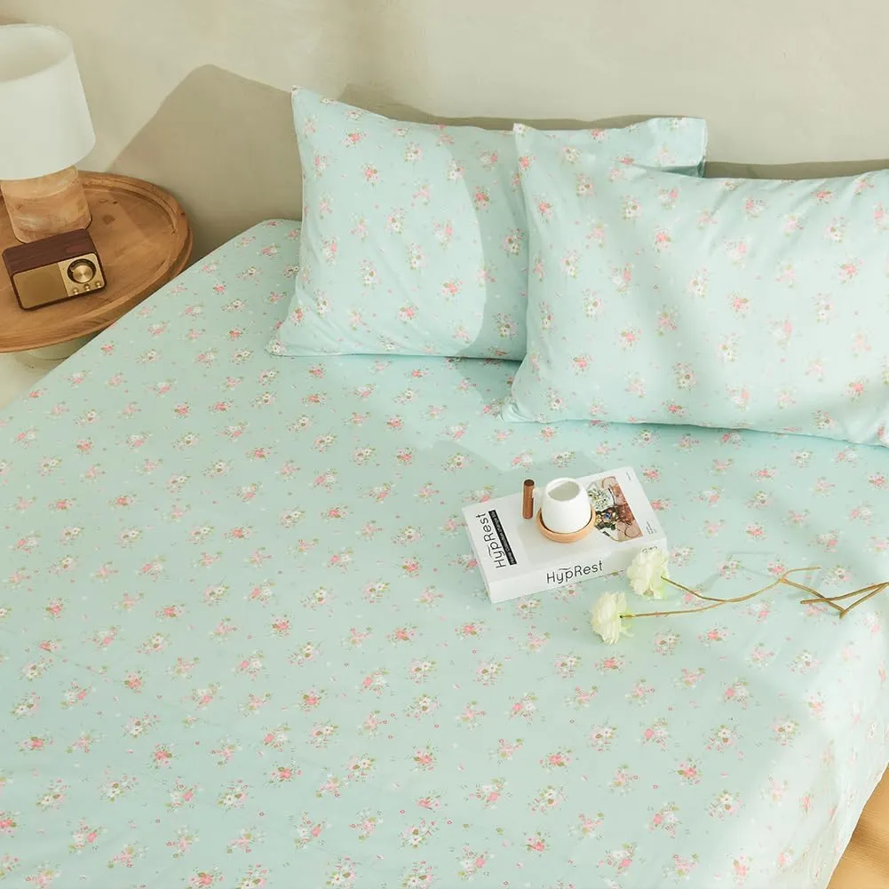HYPREST Floral Sheets Queen, Soft Breathable Farmhouse 4pcs Bed Sheet Sets,18 inches deep Pocket Sheets