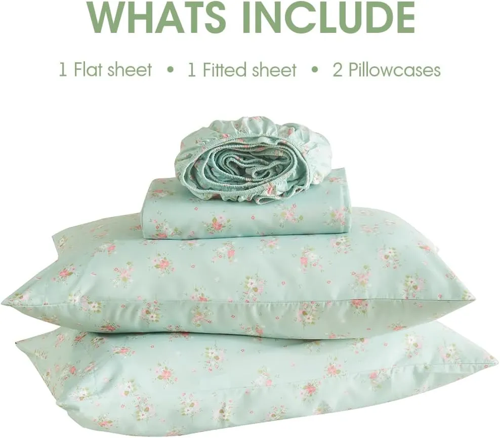 HYPREST Floral Sheets Queen, Soft Breathable Farmhouse 4pcs Bed Sheet Sets,18 inches deep Pocket Sheets