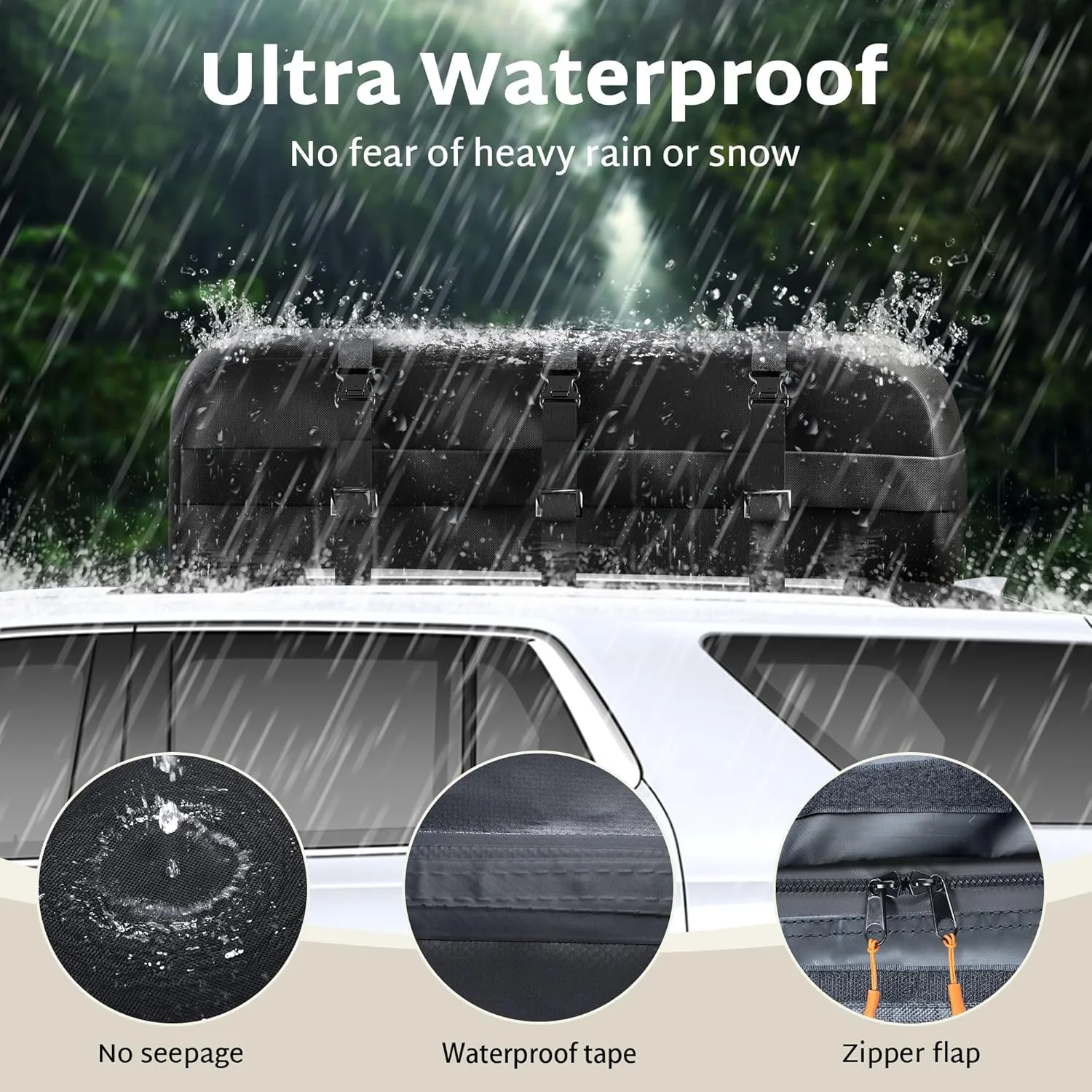 iBirdie Rooftop Cargo Carrier 25 Cubic Feet Waterproof Soft Car Roof Rack Cargo Carrier Heavy Duty 1200D for All Car with/Without Rack, with Anti-Slip Mat, Door Hooks, 60L x 37W x 20H inches