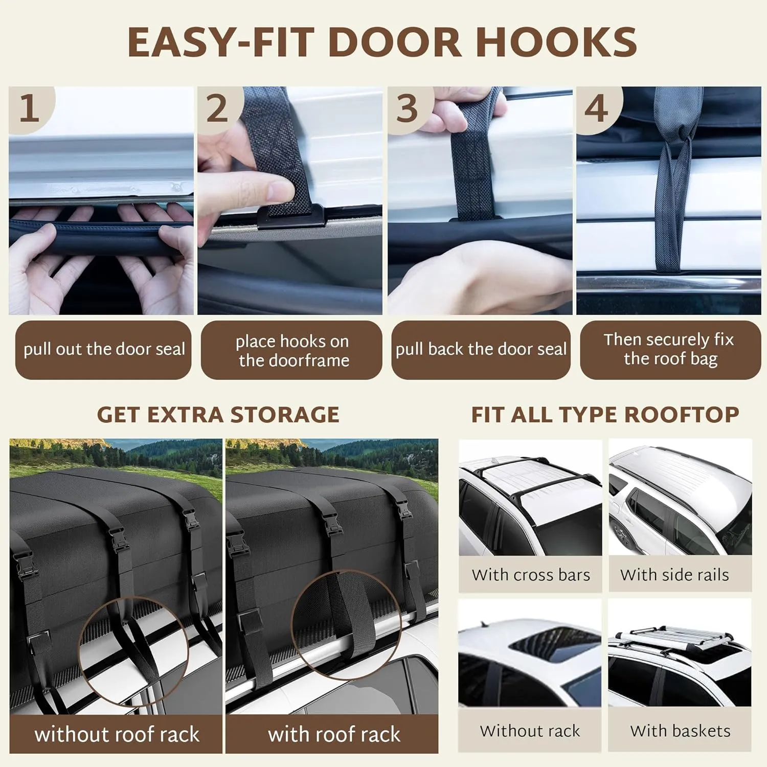 iBirdie Rooftop Cargo Carrier 25 Cubic Feet Waterproof Soft Car Roof Rack Cargo Carrier Heavy Duty 1200D for All Car with/Without Rack, with Anti-Slip Mat, Door Hooks, 60L x 37W x 20H inches
