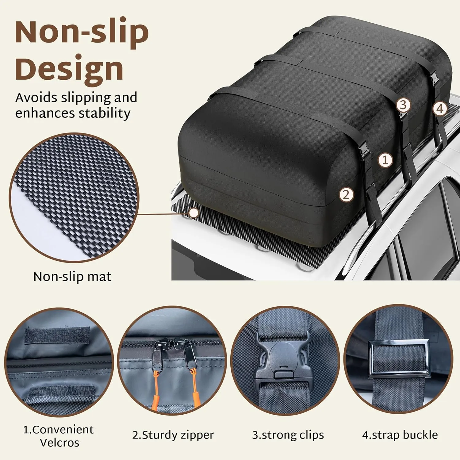 iBirdie Rooftop Cargo Carrier 25 Cubic Feet Waterproof Soft Car Roof Rack Cargo Carrier Heavy Duty 1200D for All Car with/Without Rack, with Anti-Slip Mat, Door Hooks, 60L x 37W x 20H inches