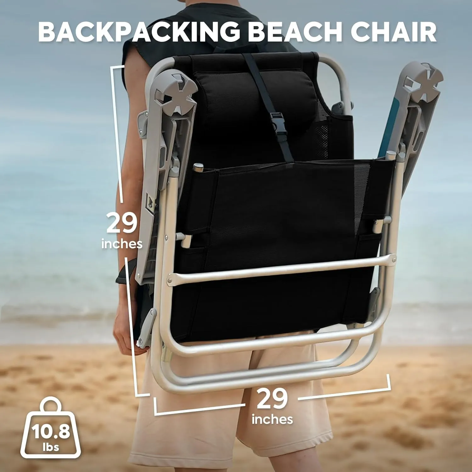 ICECO Backpacking Beach Chair for Adults - 5 Positions Reclining, Heavy Duty Folding, Portable Lay Flat Outdoor With Cup Holder for Camping, Lawn - 350lb Capacity