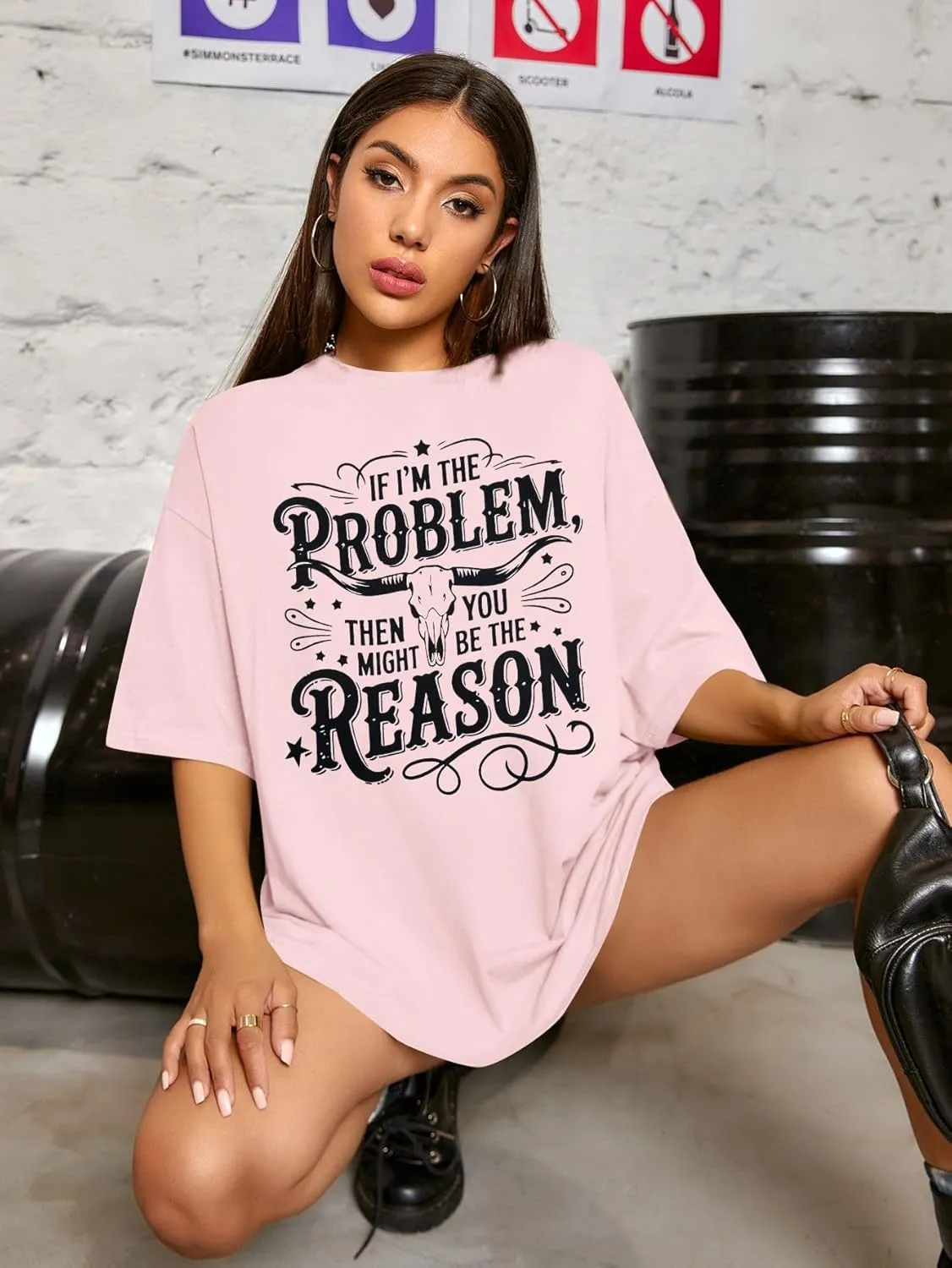 I'm The Problem Shirt Women Western Shirts Cowgirl Tshirt Retro Cow Skull Graphic Tees Country Music Short Sleeve Tops