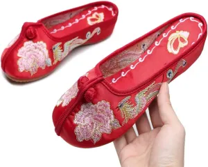 Indoor Outdoor Slippers, Womens Ethnic Canvas Sandal, Chinese Floral Embroidery Slippers, Women Lady Vintage Chinese Style Embroidery Casual Indoor Outdoor Slippers ( Color : Red 2 , Size : EUR 40 )
