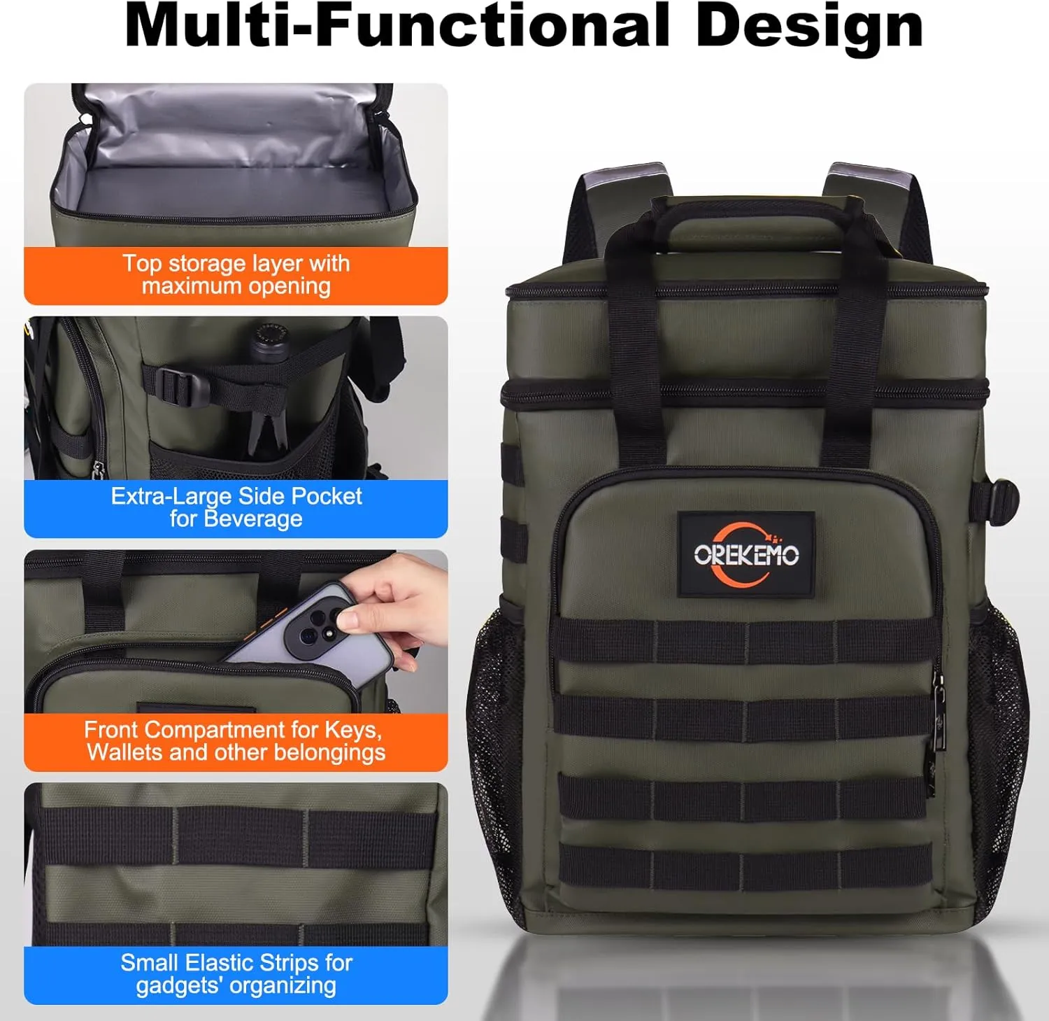 Insulated Cooler Backpack Waterproof Leak-Proof Over-Size Storage for Picnic, Camping, Lunch, Large Soft Cooler Bag Outdoor