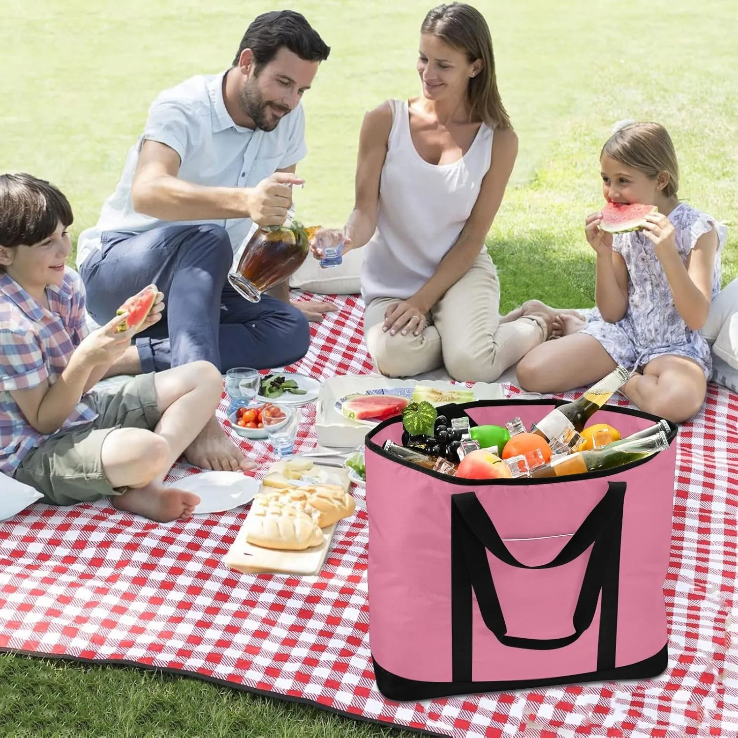 Insulated Cooler Tote Bag Keeps Food Hot or Cold Reusable Shopping Bags for Groceries with Zipper for Beach Travel Picnics