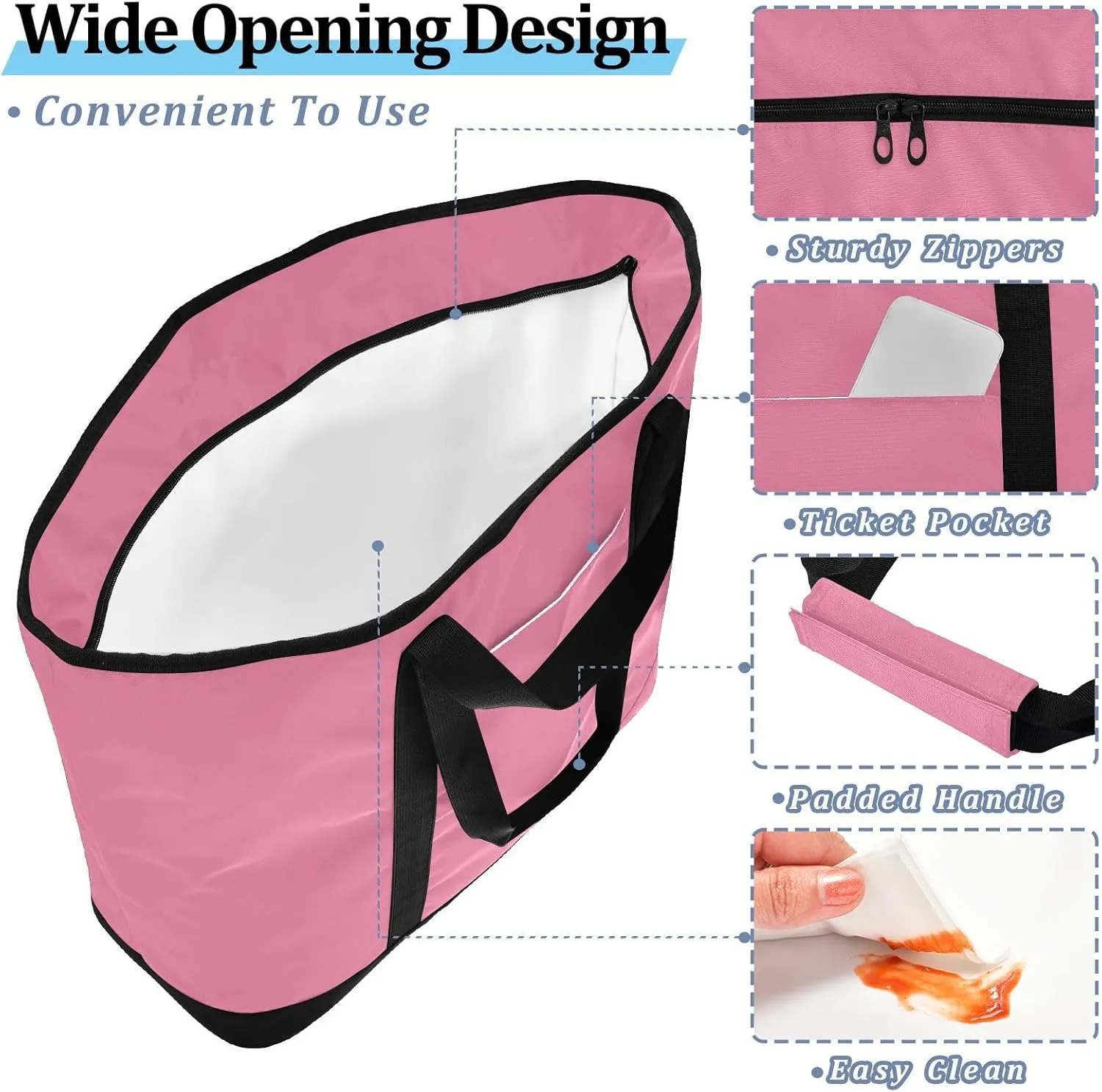 Insulated Cooler Tote Bag Keeps Food Hot or Cold Reusable Shopping Bags for Groceries with Zipper for Beach Travel Picnics