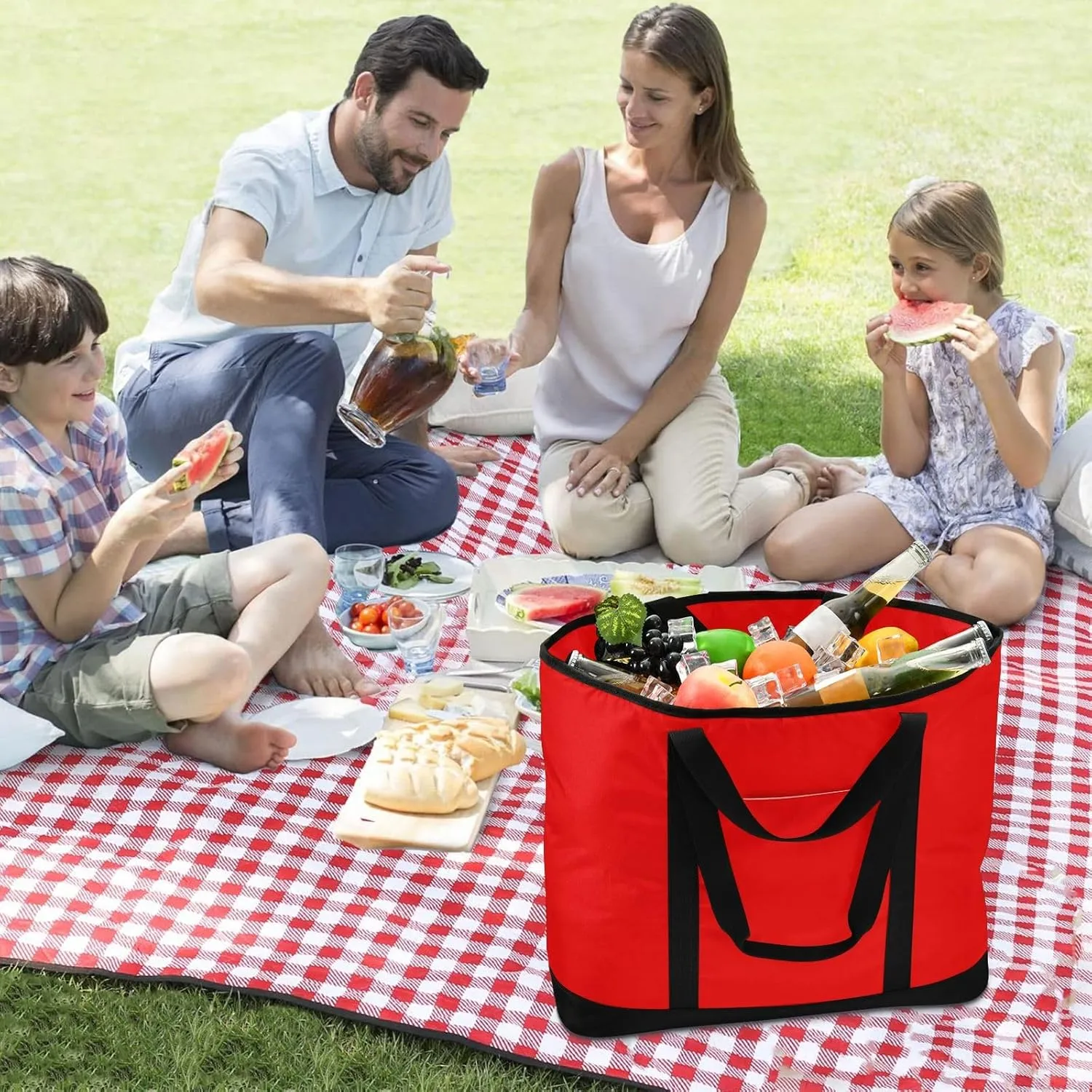 Insulated Cooler Tote Bag Keeps Food Hot or Cold Reusable Shopping Bags for Groceries with Zipper for Beach Travel Picnics
