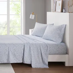 Intelligent Design Printed Microfiber Sheet Set, Soft Modern Bedroom Decor, Elastic Deep Pocket, All Season, Lightweight, Breathable, Cozy Bedding, Matching Pillowcase, Queen Blue Chevron 4 Piece