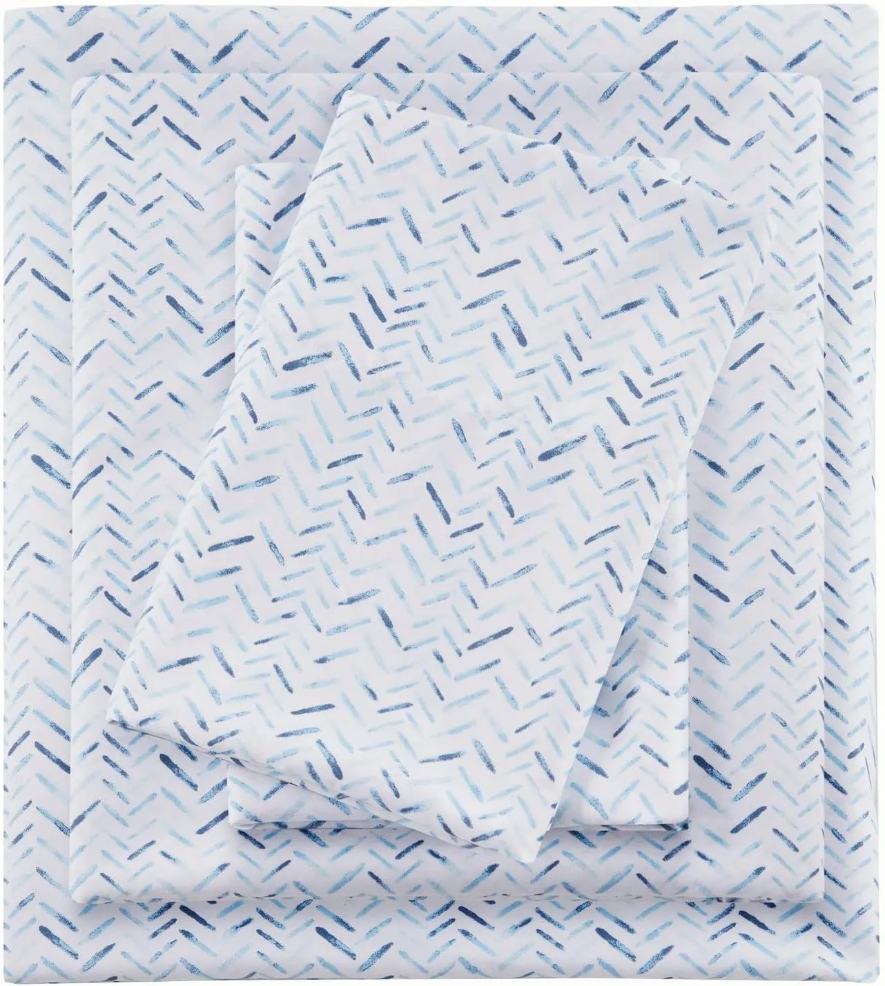 Intelligent Design Printed Microfiber Sheet Set, Soft Modern Bedroom Decor, Elastic Deep Pocket, All Season, Lightweight, Breathable, Cozy Bedding, Matching Pillowcase, Queen Blue Chevron 4 Piece