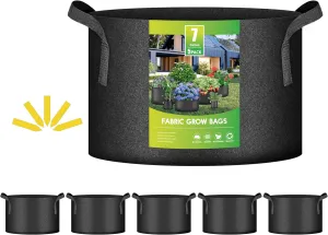 iPower 7 Gallon 5 Pack Thickened Aeration Grow Bags Nonwoven Fabric Pots with Strap Handles Container for Gardening, Black
