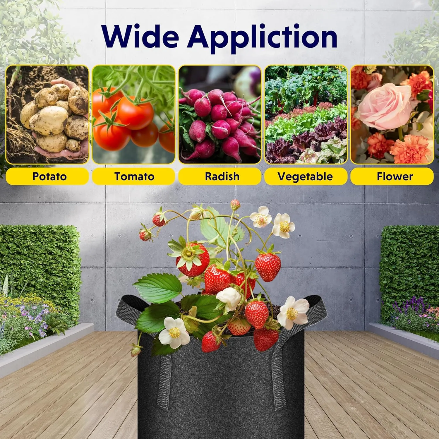 iPower 7 Gallon 5 Pack Thickened Aeration Grow Bags Nonwoven Fabric Pots with Strap Handles Container for Gardening, Black