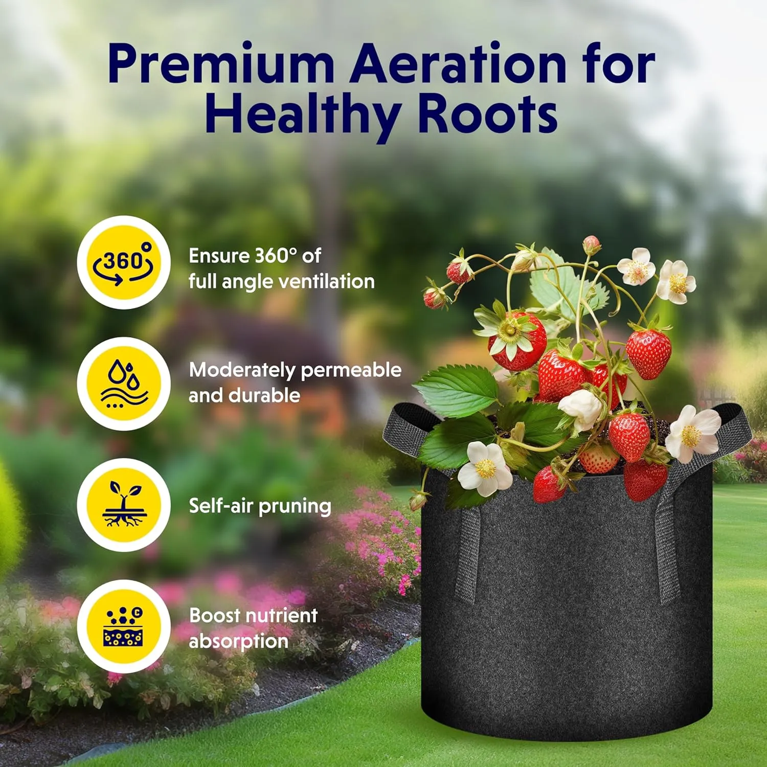 iPower 7 Gallon 5 Pack Thickened Aeration Grow Bags Nonwoven Fabric Pots with Strap Handles Container for Gardening, Black