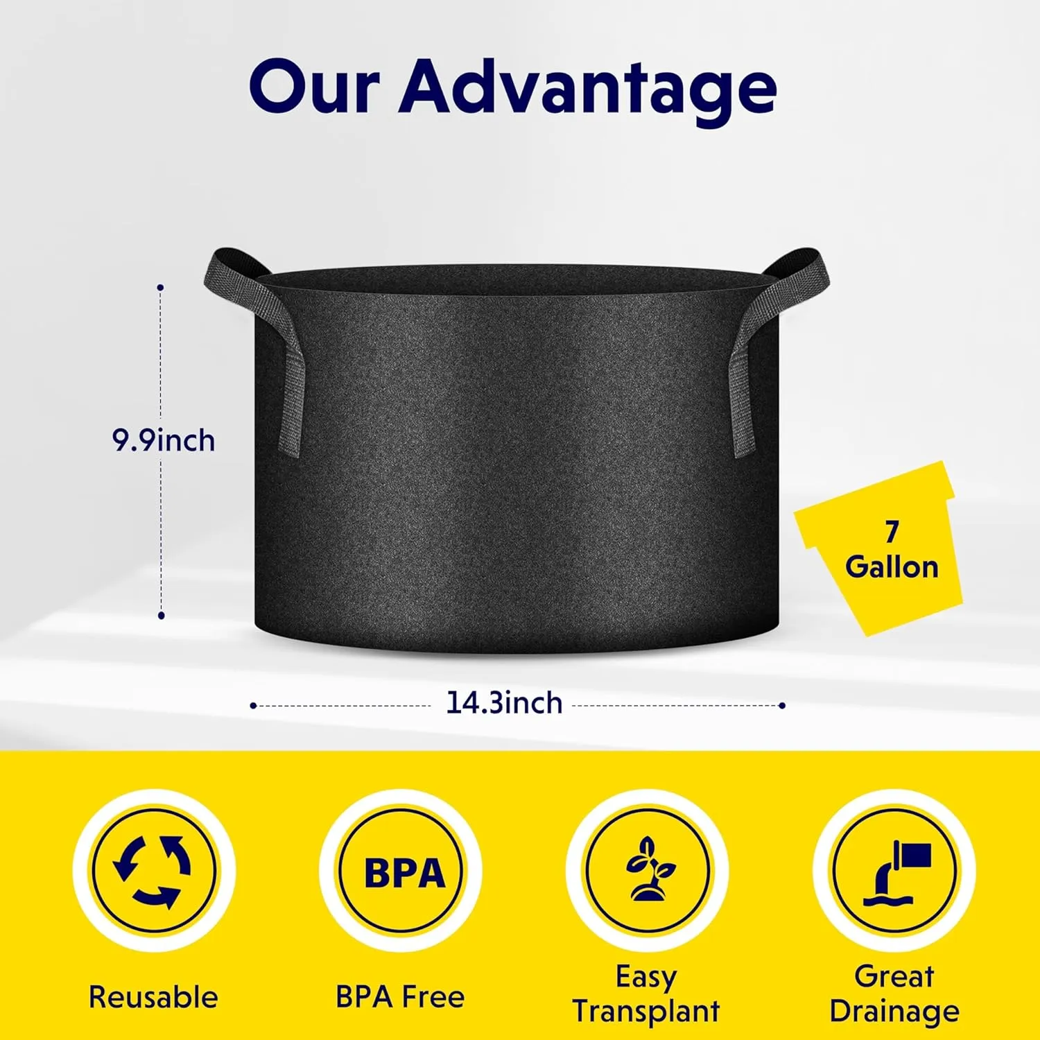 iPower 7 Gallon 5 Pack Thickened Aeration Grow Bags Nonwoven Fabric Pots with Strap Handles Container for Gardening, Black