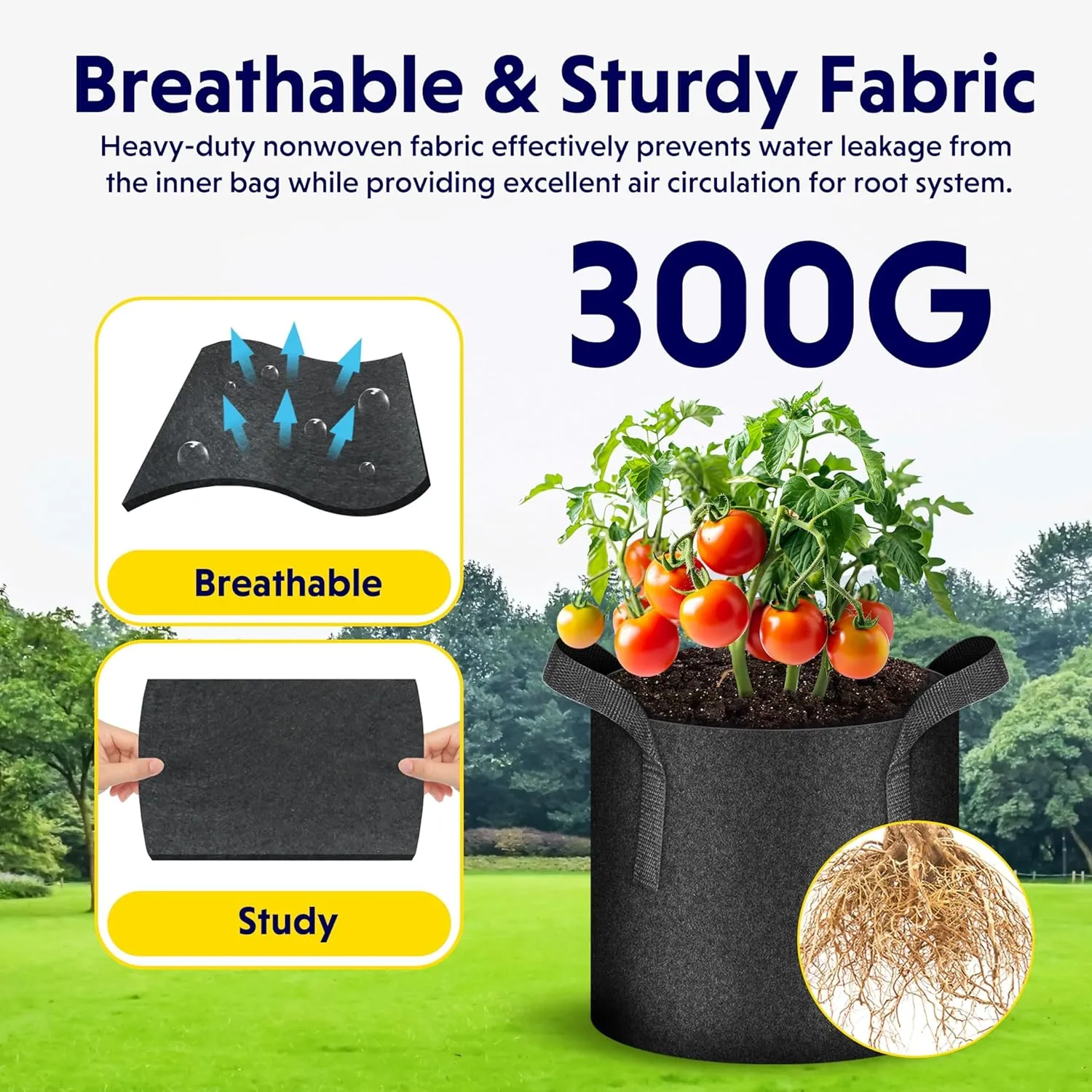 iPower 7 Gallon 5 Pack Thickened Aeration Grow Bags Nonwoven Fabric Pots with Strap Handles Container for Gardening, Black