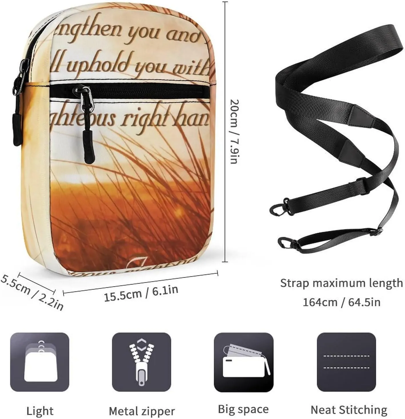 Isaiah Bible Verse Crossbody Bag Small Shoulder Bag Waterproof, Lightweight And Convenient