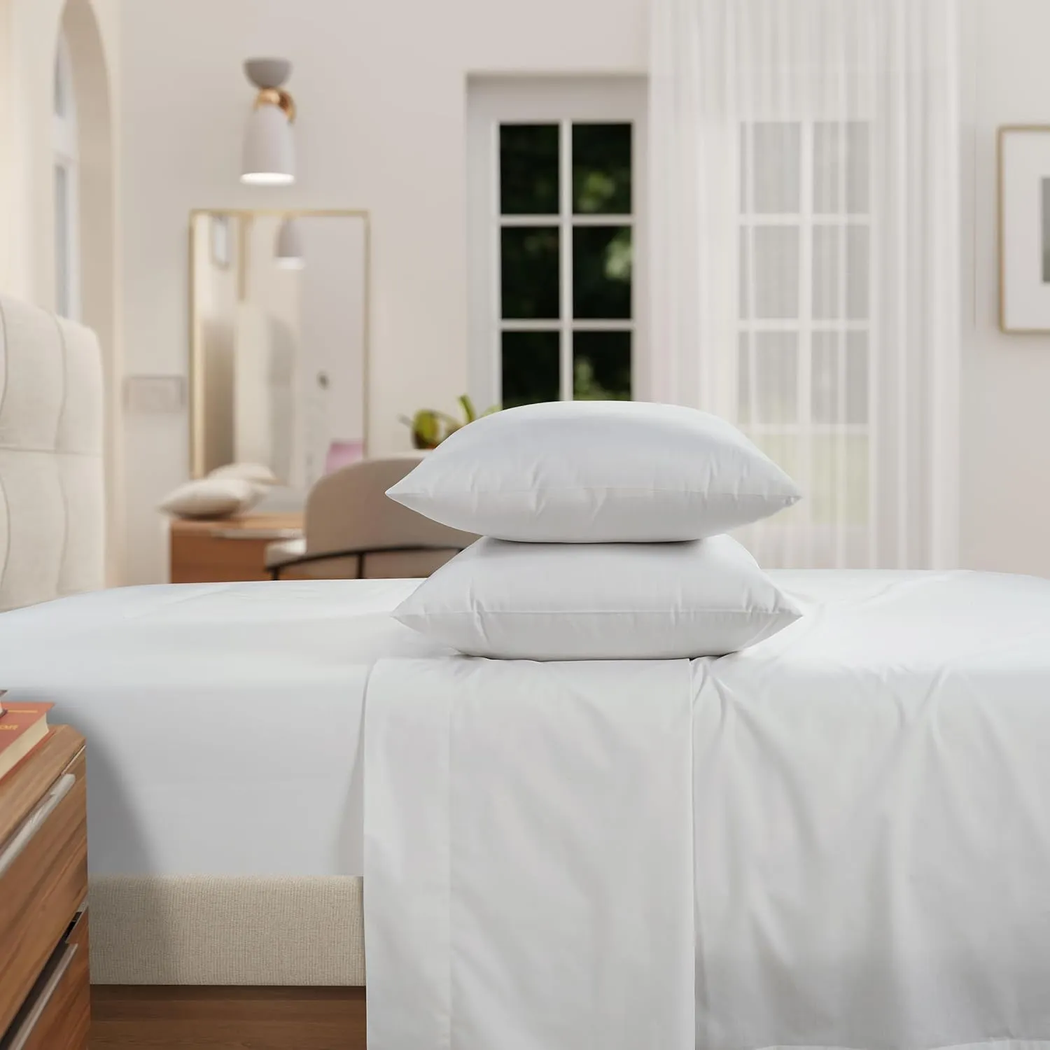 IZOD 100% Egyptian Cotton Sheets Set Twin XL Size, Cotton Percale Crisp Sheet Set 3Pc, Lightweight & Deep Pocket fits Upto 17",Long-Staple Soft Combed,Hotel Style Sheets Luxury Bedding Sheet-White
