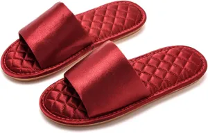 JadeRich Women's Open Toe Satin Slide Slippers Cross Band Cozy Non Slip Luxury Silky Flat Indoor Slippers