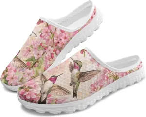 Jeiento Women's Slip on Sneakers Hummingbird Shoes Comfortable Mules Mesh Breathable Slip-On Loafers Slip Resistant Work Casual Backless Shoes