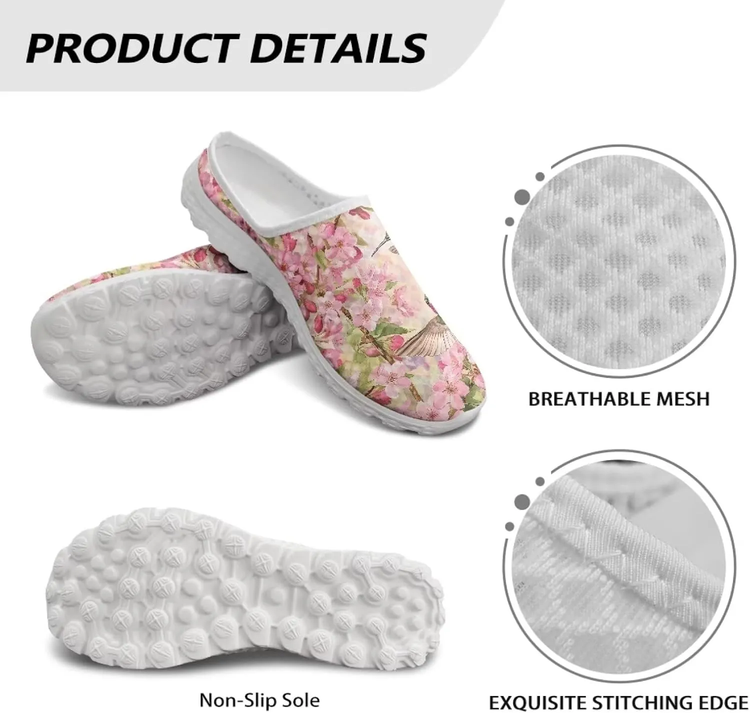 Jeiento Women's Slip on Sneakers Hummingbird Shoes Comfortable Mules Mesh Breathable Slip-On Loafers Slip Resistant Work Casual Backless Shoes