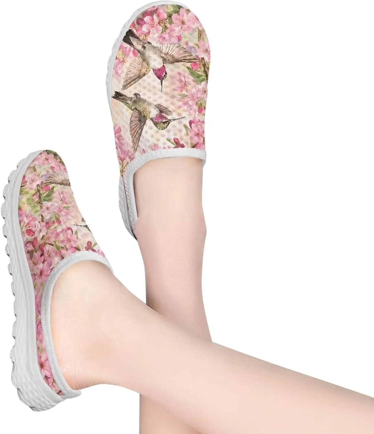 Jeiento Women's Slip on Sneakers Hummingbird Shoes Comfortable Mules Mesh Breathable Slip-On Loafers Slip Resistant Work Casual Backless Shoes