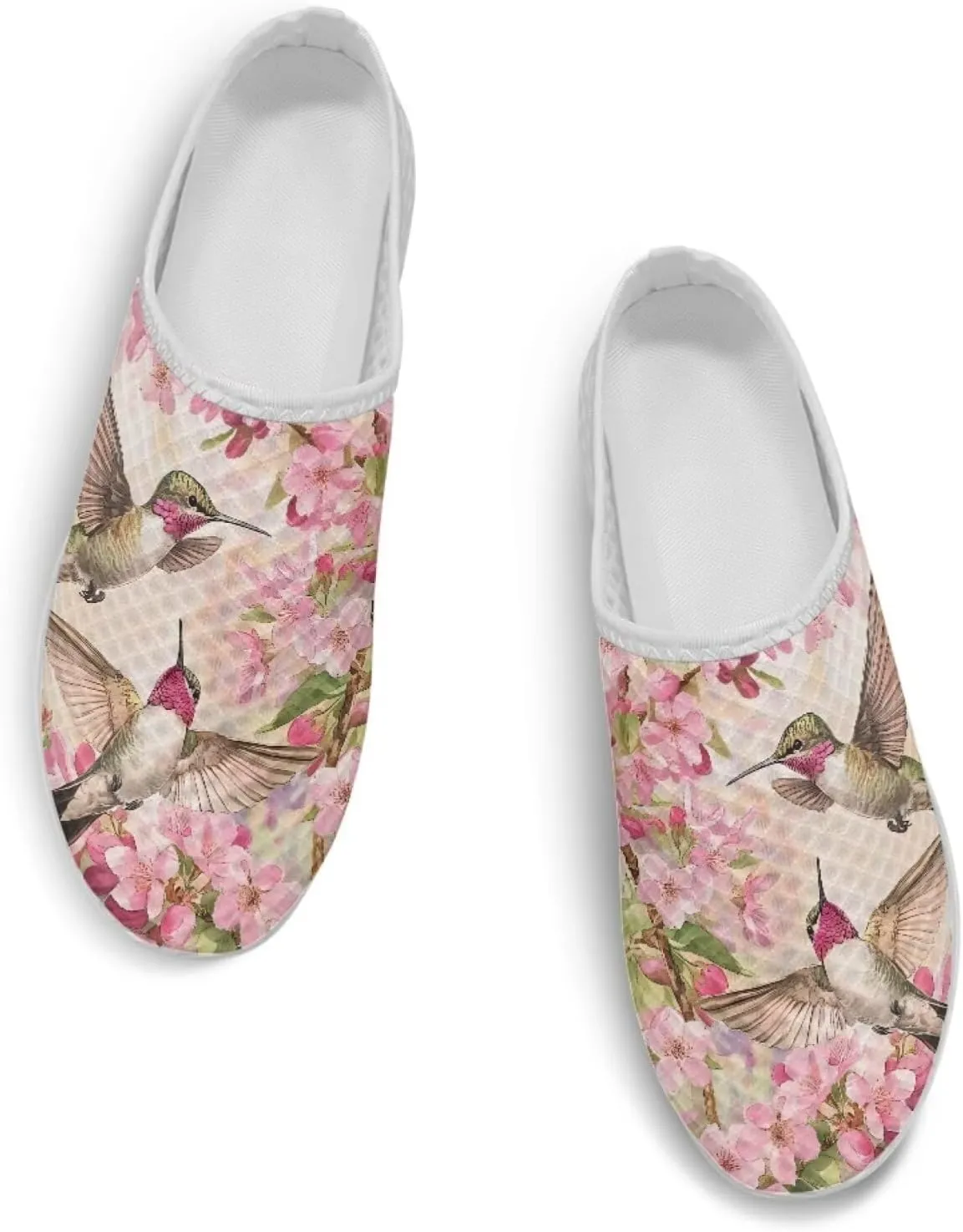 Jeiento Women's Slip on Sneakers Hummingbird Shoes Comfortable Mules Mesh Breathable Slip-On Loafers Slip Resistant Work Casual Backless Shoes