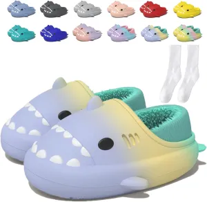 Jfxgjuv Sharklas Originales Kids Polares, Shark Slides Winter Cute Plush Animal Shark Slippers Fuzzy Warm Soft No-Slip House Shoes for Women Men Kids