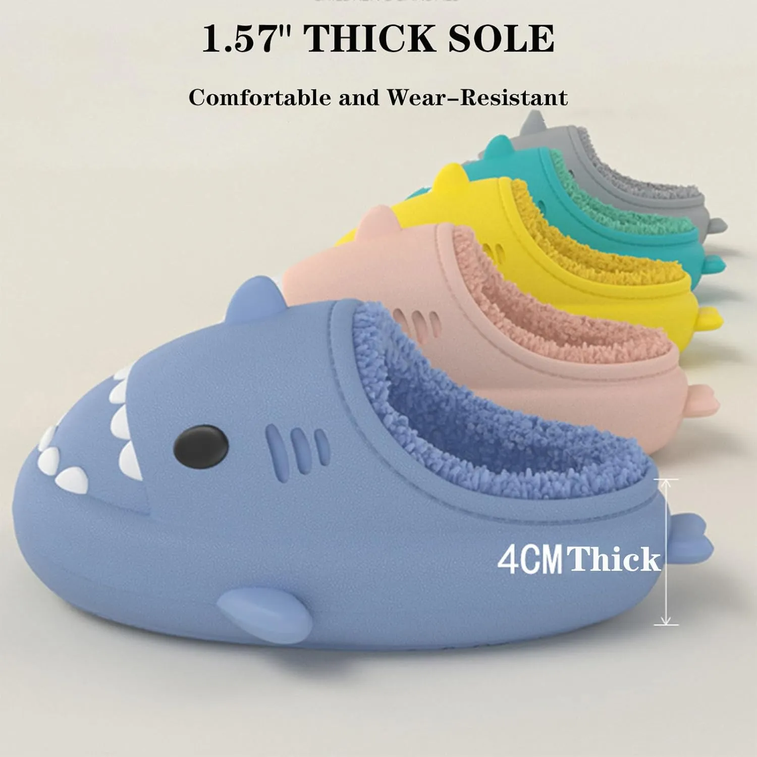 Jfxgjuv Sharklas Originales Kids Polares, Shark Slides Winter Cute Plush Animal Shark Slippers Fuzzy Warm Soft No-Slip House Shoes for Women Men Kids