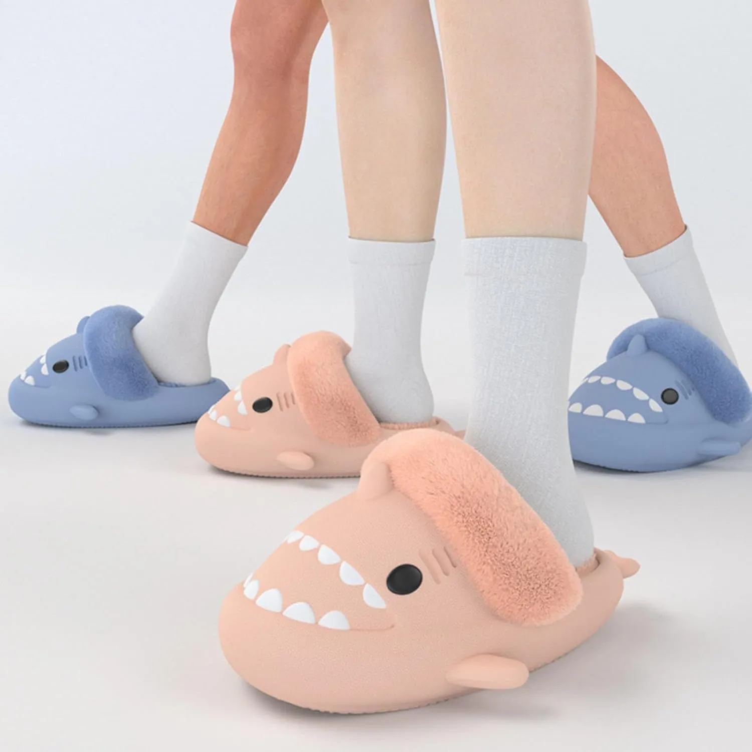 Jfxgjuv Sharklas Originales Kids Polares, Shark Slides Winter Cute Plush Animal Shark Slippers Fuzzy Warm Soft No-Slip House Shoes for Women Men Kids