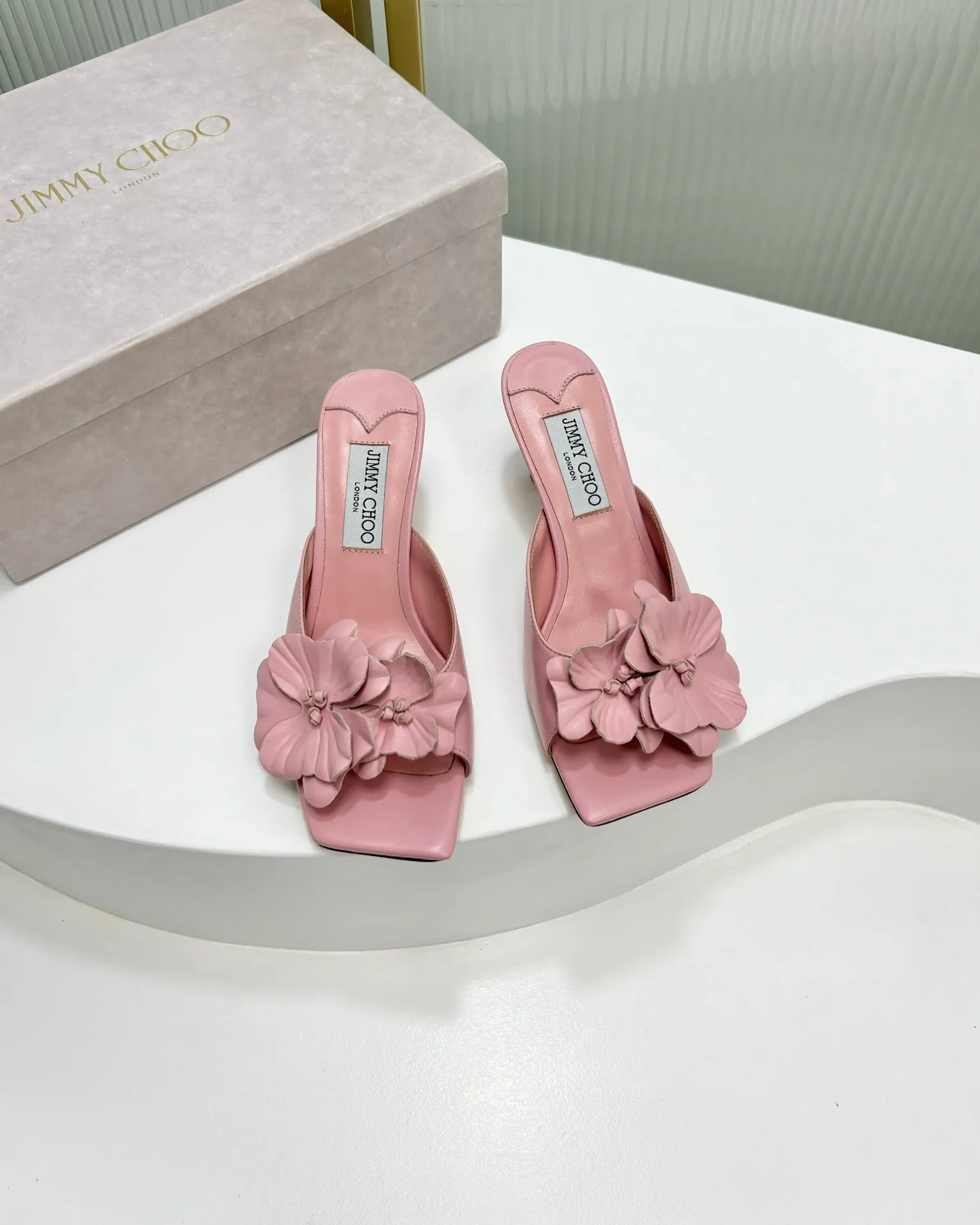 Jimmy Skye 65mm In Pastel Pink Cowhide Mules 597848