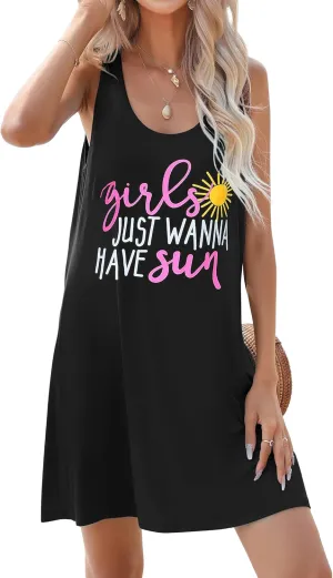 JiniGolla Womens Summer Beach Cover Up Dresses Loose Swimsuit Coverup Tank Sundress