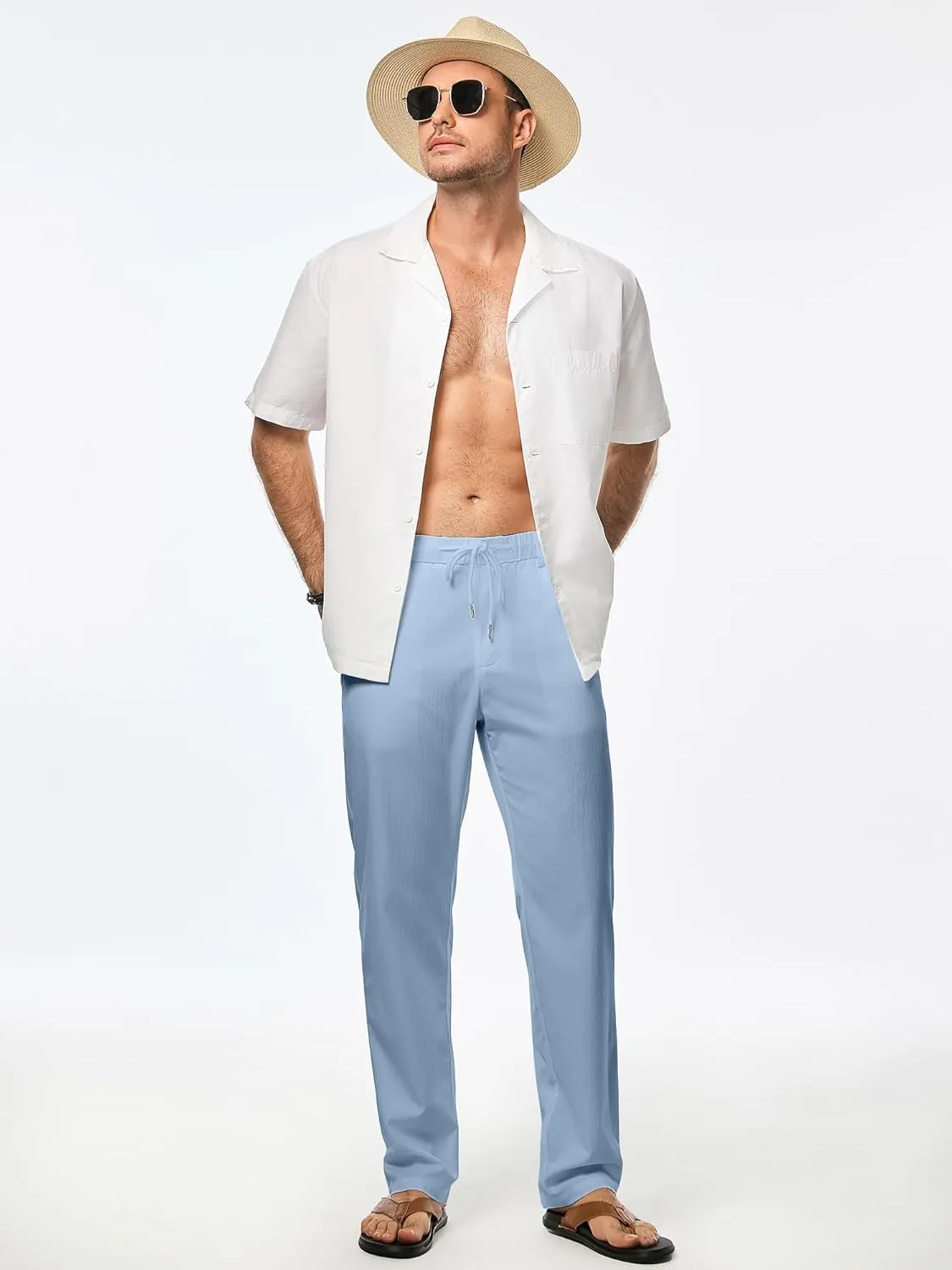 JMIERR Men's Linen Drawstring Pants Elastic Waist Drawstring Lightweight Trouser Casual Yoga Summer Beach Pant