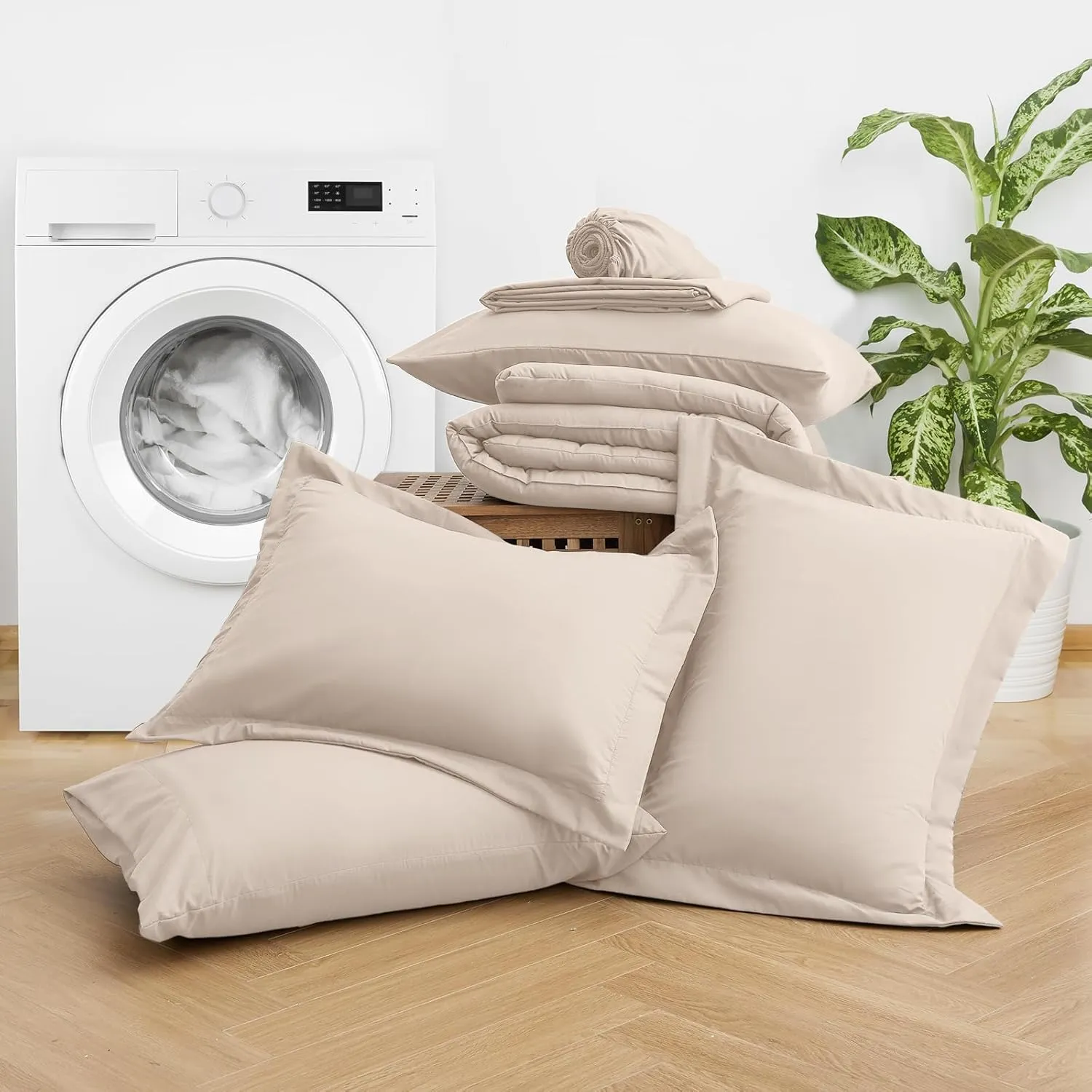JOLLYVOGUE 11 Pieces King Comforter Set, Reversible Bed in a Bag King Size, All Season Bedding Set with Soft Beige Comforter, Flat Sheets, Fitted Sheets, Pillowcases & Shams
