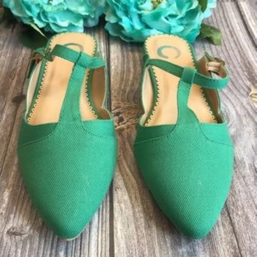 JOURNEE Fernn Green Canvas Mules 7.5M