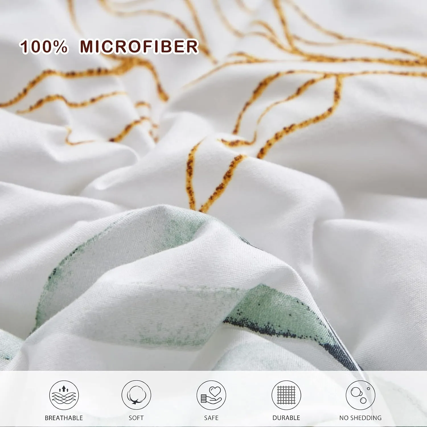 Joyreap 7 Piece Bed in a Bag King, Green Leaves Printed on White Botanical Design, Microfiber Comforter Set for All Season (1 Comforter, 2 Pillow Shams, 1 Flat Sheet, 1 Fitted Sheet, 2 Pillowcases)