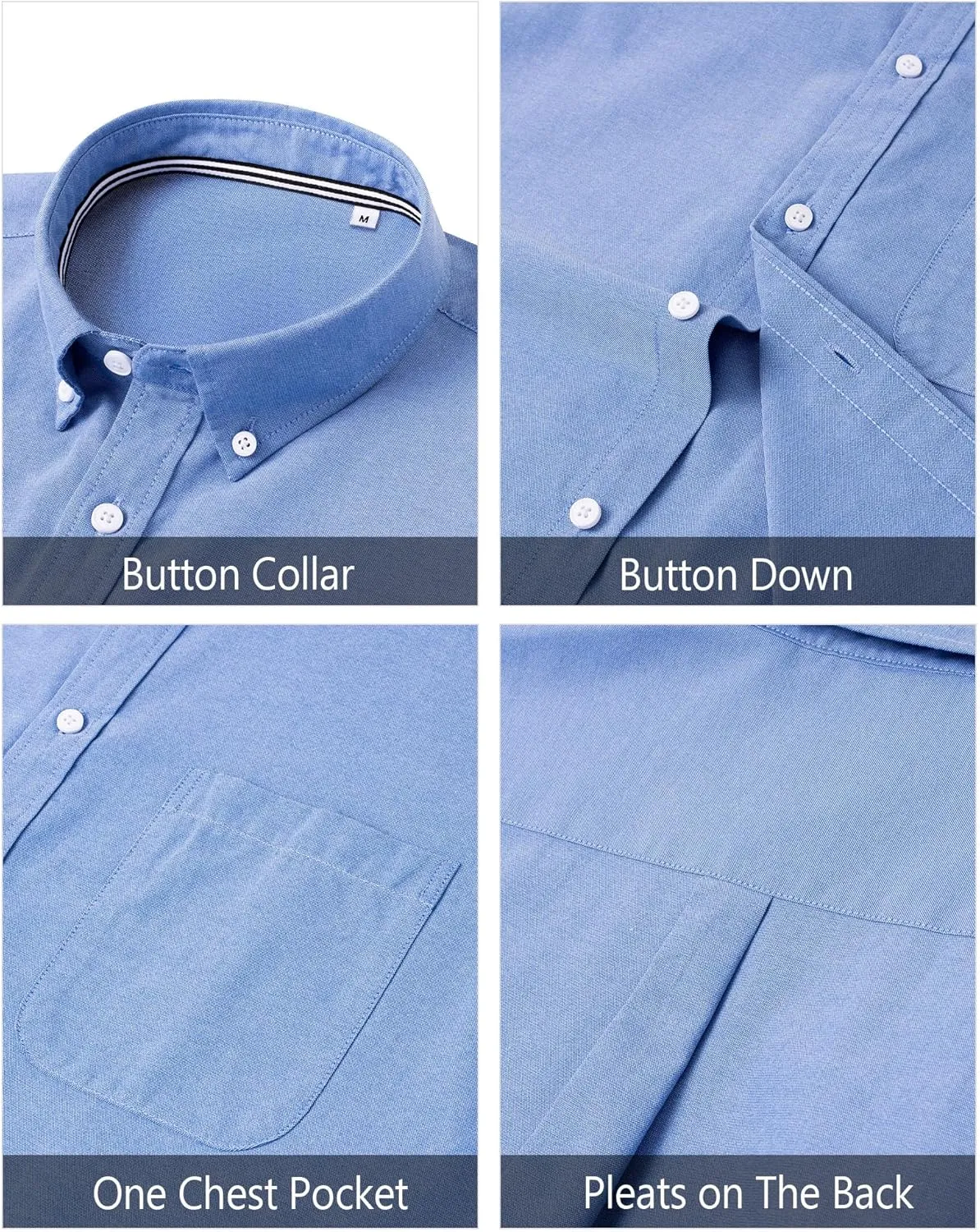 J.VER Men's Oxford Shirt Solid Casual Button Down Collar Shirts Long Sleeve Dress Shirts with Pocket