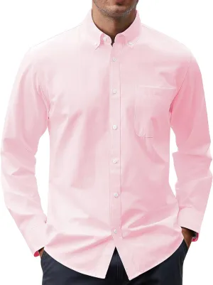 J.VER Men's Oxford Shirt Solid Casual Button Down Collar Shirts Long Sleeve Dress Shirts with Pocket