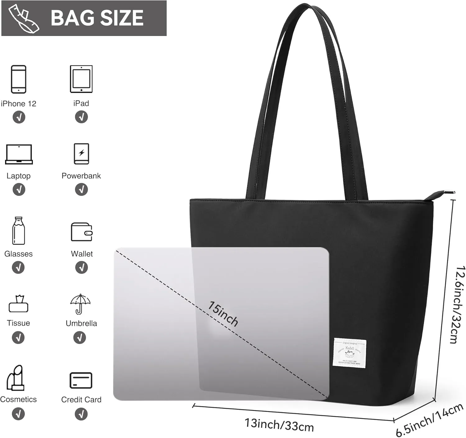 KALIDI Tote Bag for Women Large Waterproof Shoulder Bag Zipper Casual Hobo Handbag Work Shopping Lightweight