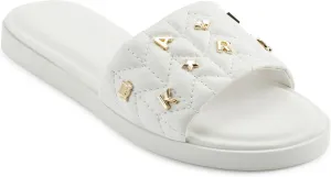 Karl Lagerfeld Paris Women's Cushioned Insole Everyday Carenza Studs-Flat Sandal Slide, Bright White, 9