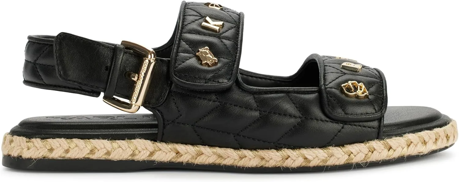Karl Lagerfeld Paris Women's Cushioned Insole Everyday Charlay Studs-Ankle Sandal Flat