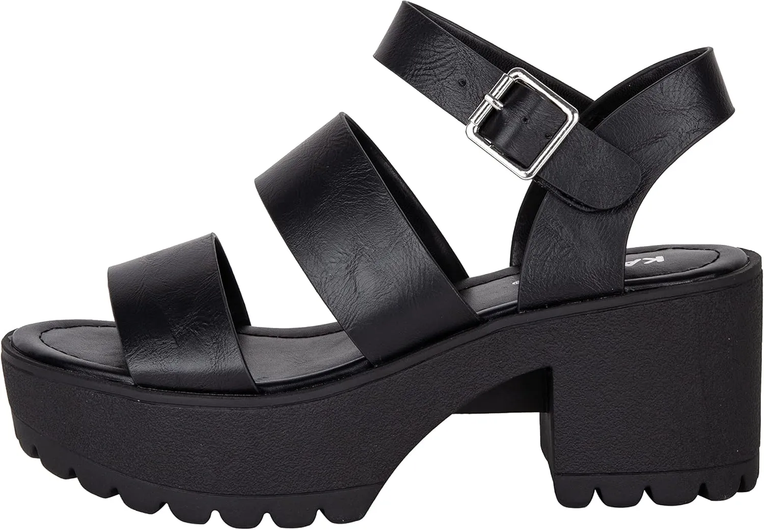 KAYDAY ~BOOIE~ Womens Open Toe Two Bands Lug sole Block Heel Sandals with Adjustable Ankle Strap Platform
