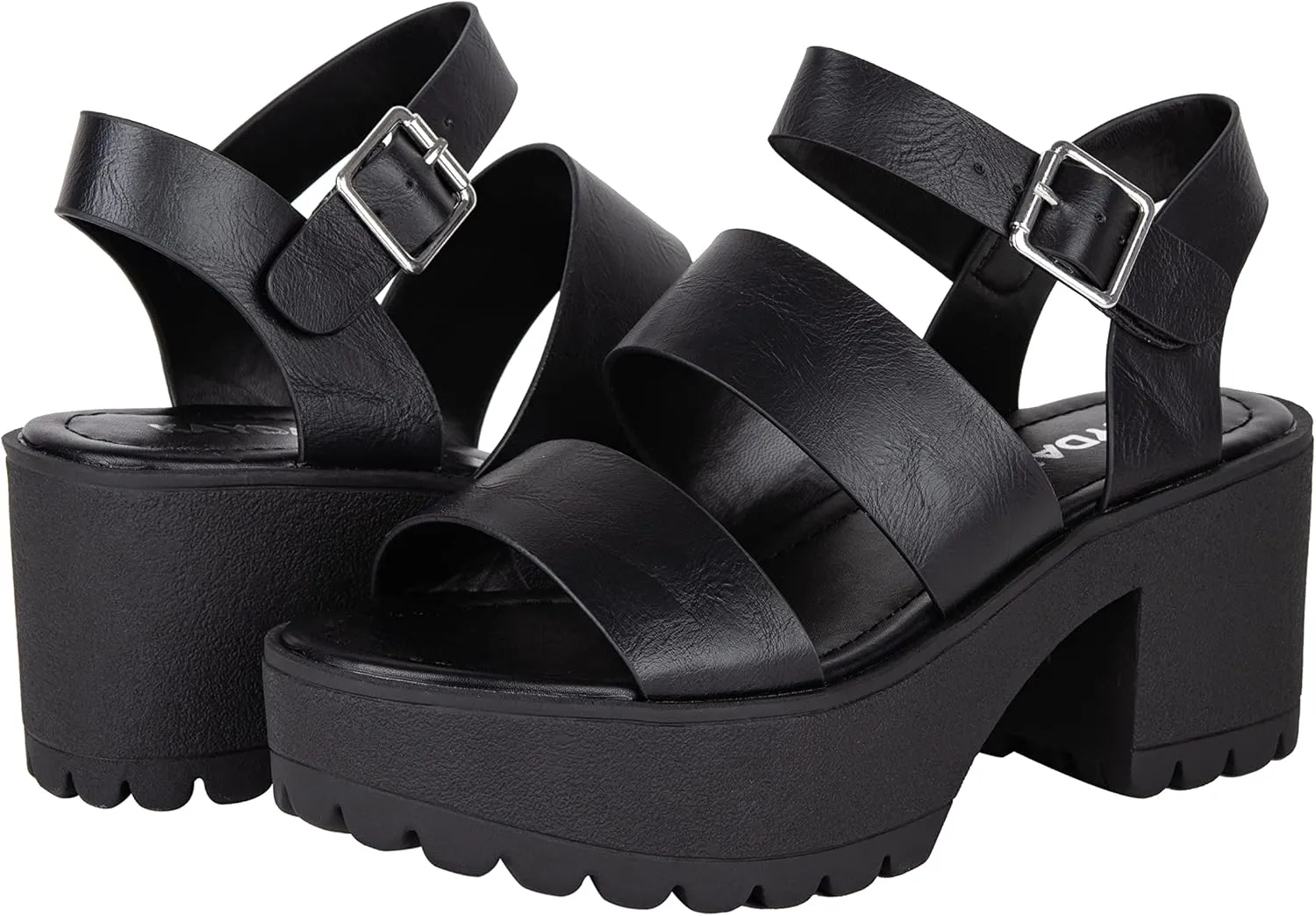 KAYDAY ~BOOIE~ Womens Open Toe Two Bands Lug sole Block Heel Sandals with Adjustable Ankle Strap Platform