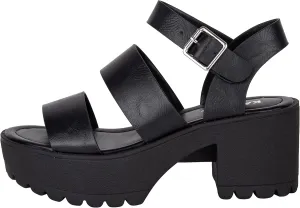 KAYDAY ~BOOIE~ Womens Open Toe Two Bands Lug sole Block Heel Sandals with Adjustable Ankle Strap Platform