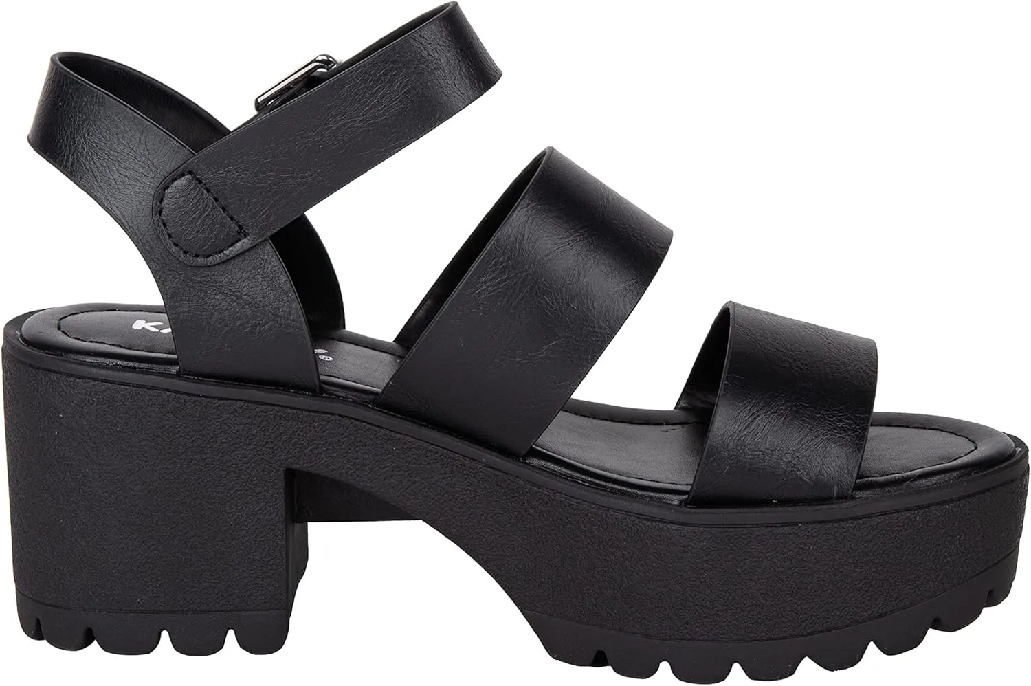 KAYDAY ~BOOIE~ Womens Open Toe Two Bands Lug sole Block Heel Sandals with Adjustable Ankle Strap Platform