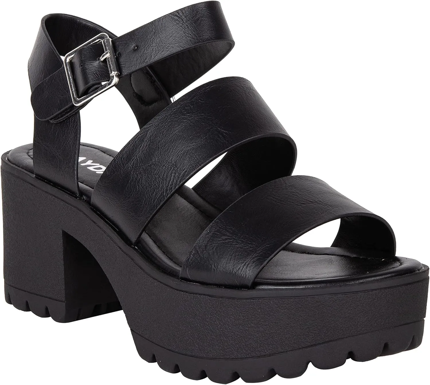 KAYDAY ~BOOIE~ Womens Open Toe Two Bands Lug sole Block Heel Sandals with Adjustable Ankle Strap Platform