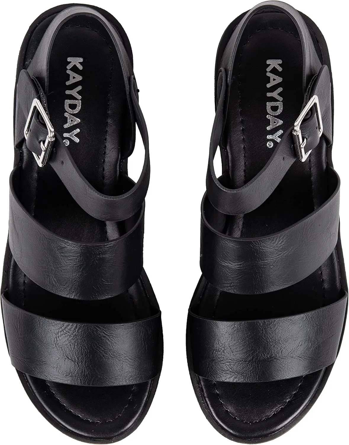 KAYDAY ~BOOIE~ Womens Open Toe Two Bands Lug sole Block Heel Sandals with Adjustable Ankle Strap Platform