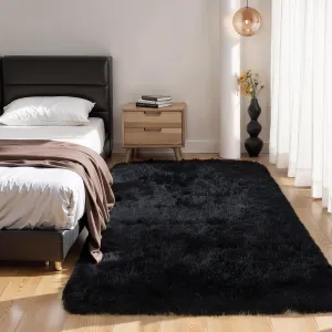 KCHOWUA Black Fluffy Rug 4x6 - Ultra Soft Washable Shaggy Carpet, Thick Plush Fuzzy Faux Fur Area Rug, Non-Slip Cozy Floor Rug for Bedroom, Living Room, Nursery, Dorm, Playroom, Home, Kids & Baby Room