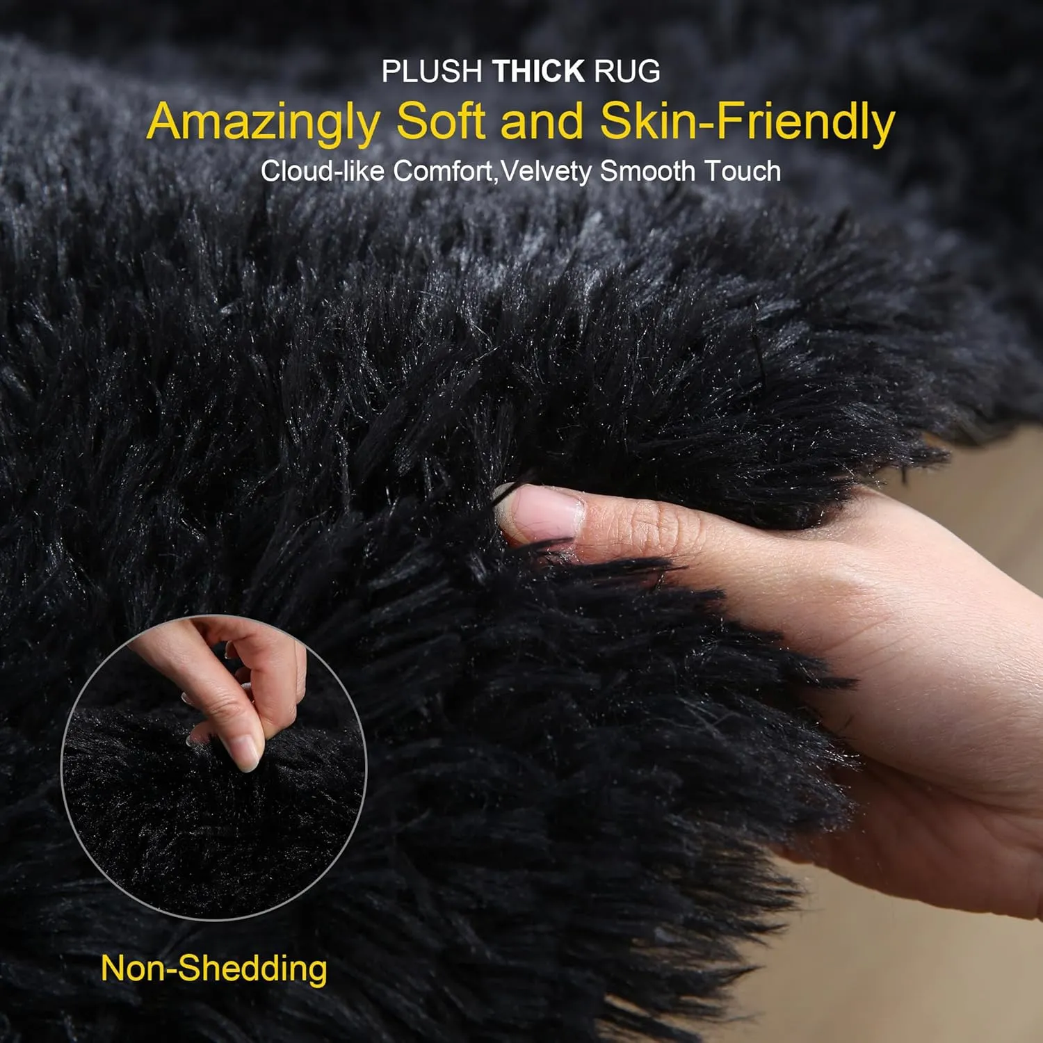 KCHOWUA Black Fluffy Rug 4x6 - Ultra Soft Washable Shaggy Carpet, Thick Plush Fuzzy Faux Fur Area Rug, Non-Slip Cozy Floor Rug for Bedroom, Living Room, Nursery, Dorm, Playroom, Home, Kids & Baby Room